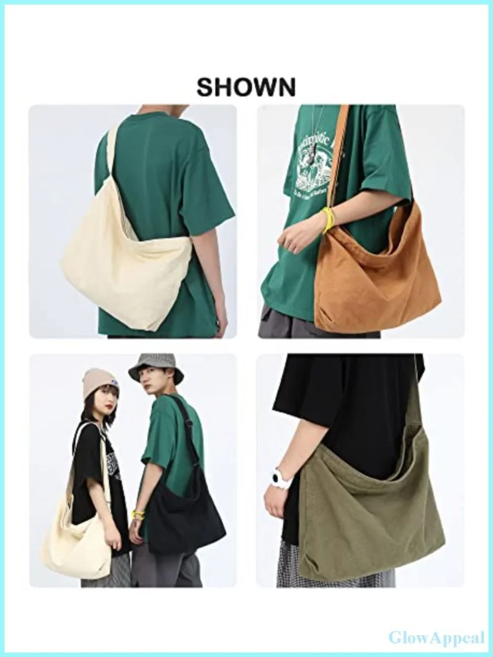 Canvas Hobo Crossbody Messenger Bag Lightweight Tote for Everyday
